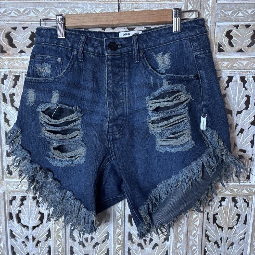 One Teaspoon Shorts Women 25 Blue Frankies Cutoff Denim Distressed Hippie